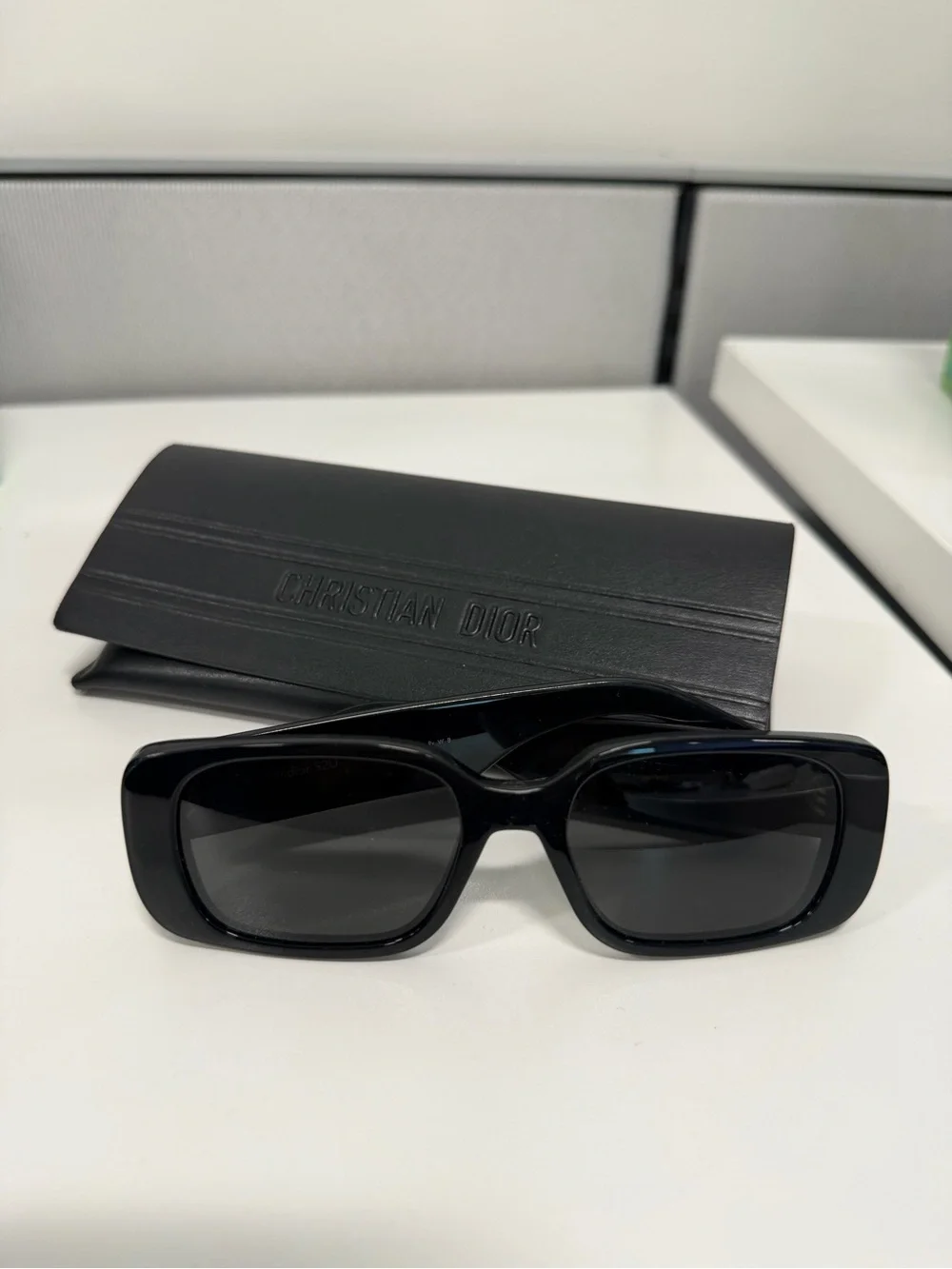 Dior Black Rectangular Sunglasses with Branded Case